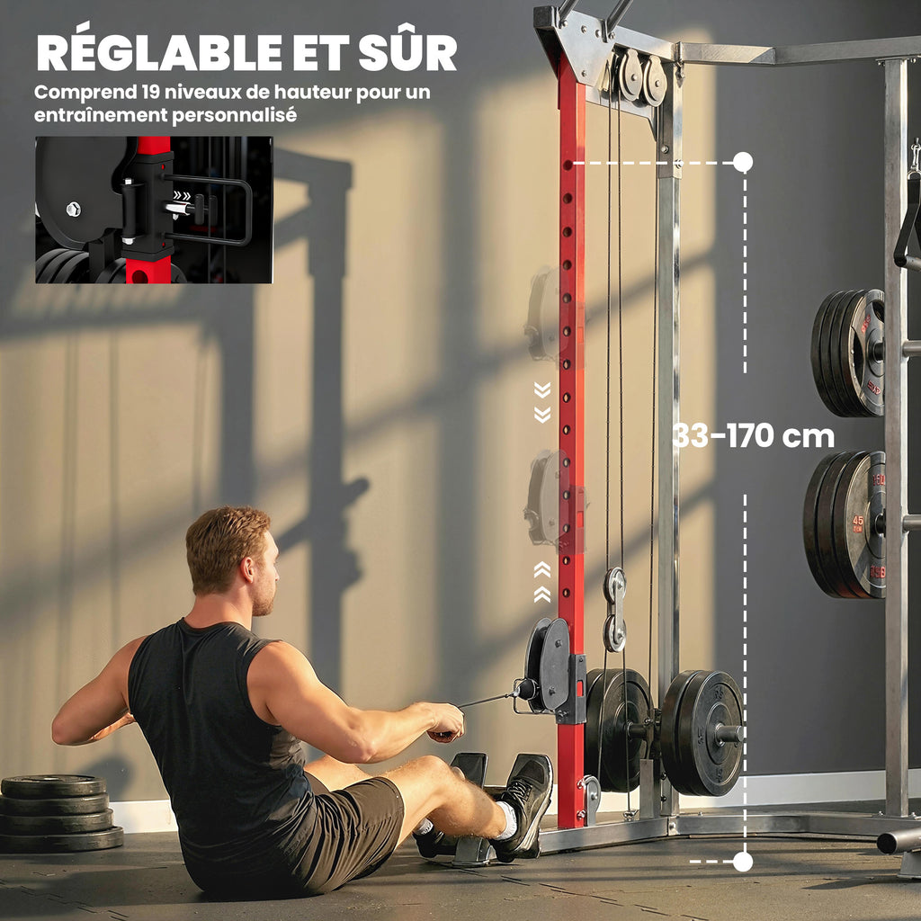Station de Musculation Power Rack 900kg Double Poulie Réglable 19 Niveaux Home Gym Complet pour Entraînement Force Noir-6