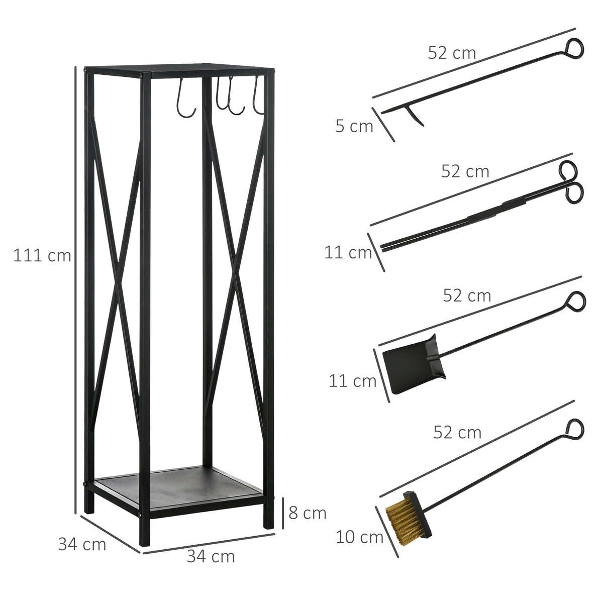 Porte bûches - Range bûches Serviteur de cheminée Colonne - Multi Accessoires dim. 34L x 34l x 111H cm métal Noir-2