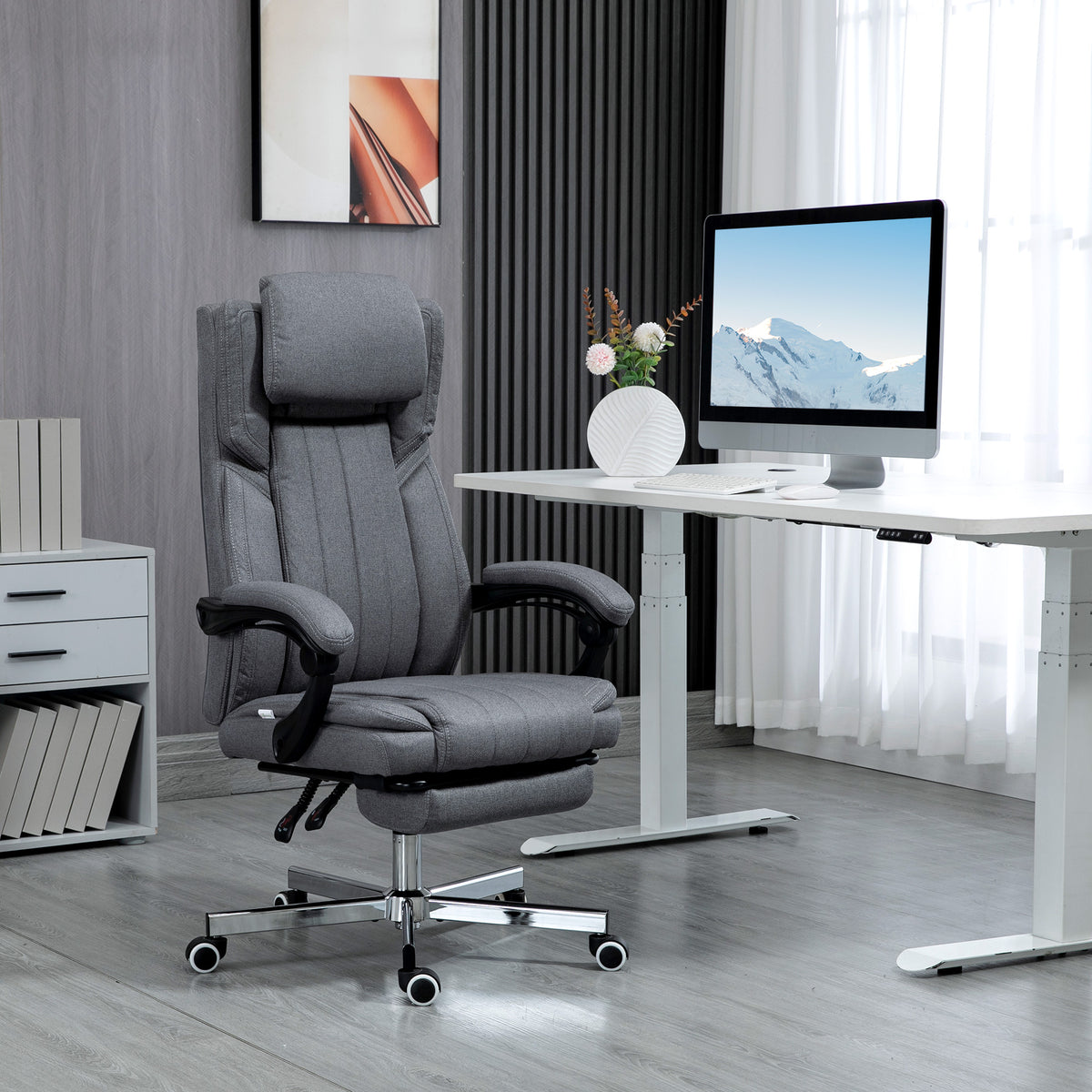 Chaise de bureau siège pivotant dossier inclinable hauteur réglable 65 x 61 x 105-113 cm gris-1