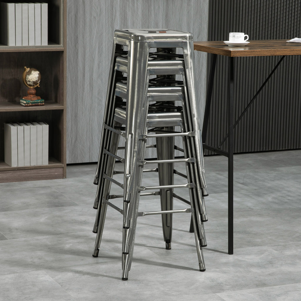 Lot de 4 tabourets de bar industriel empilables hauteur assise 76 cm métal argent-8