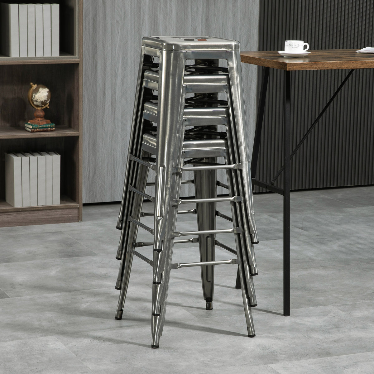 Lot de 4 tabourets de bar industriel empilables hauteur assise 76 cm métal argent-8