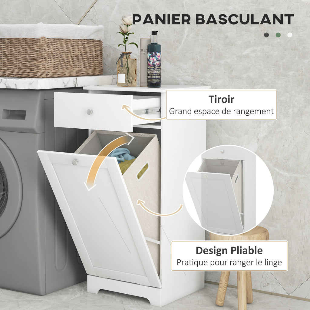 Meuble de salle de bain avec panier à linge, meuble de rangement avec tiroir - 40L x 38l x 90,5H cm - blanc-3