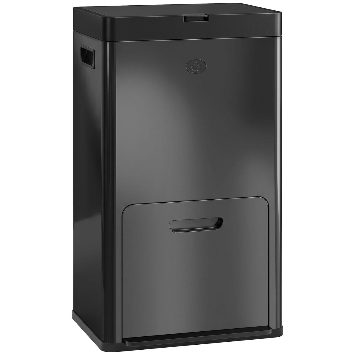 Poubelle Rectangulaire à Pédale, Poubelle Cuisine 56L, 3 Compartiments, Fermeture Douce, Acier Inox, 45,7x35,8x76cm Noir-0
