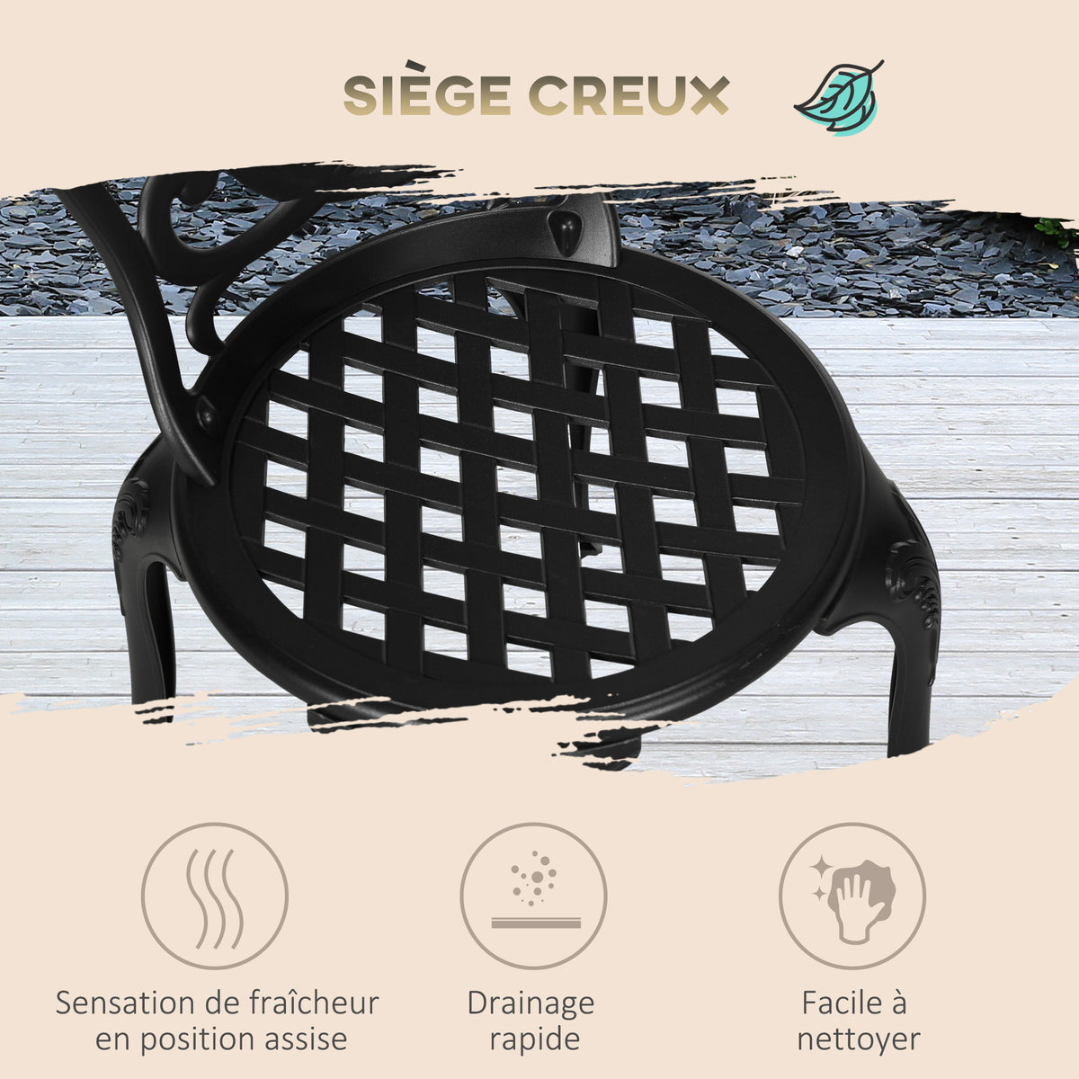 Ensemble Salon de Jardin 2 Places 2 chaises + Table Ronde style charme rétro en fonte d'aluminium, noir-5