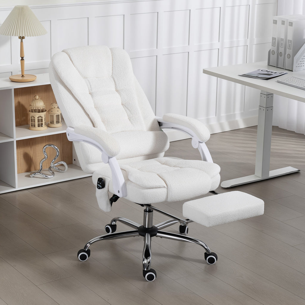 Fauteuil de bureau direction massant chauffant hauteur réglable dossier inclinable toile de lin blanc-8