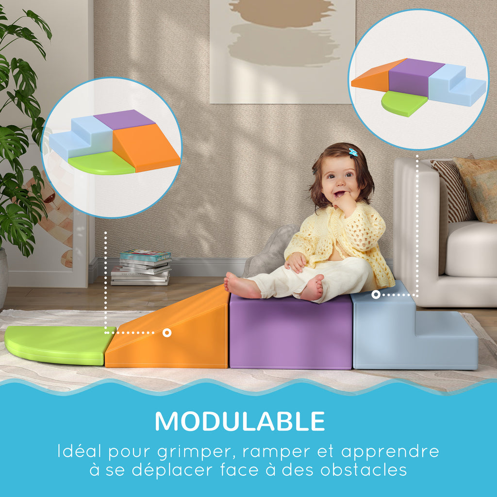 4 blocs de construction XL - modules de motricité - mousse EPE polyuréthane, vert orange violet et bleu-5