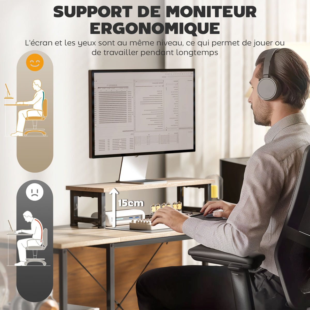 Bureau d'angle modulable réversible 168-240 cm style industriel - étagère réglable, sac de rangement, support d'écran-5