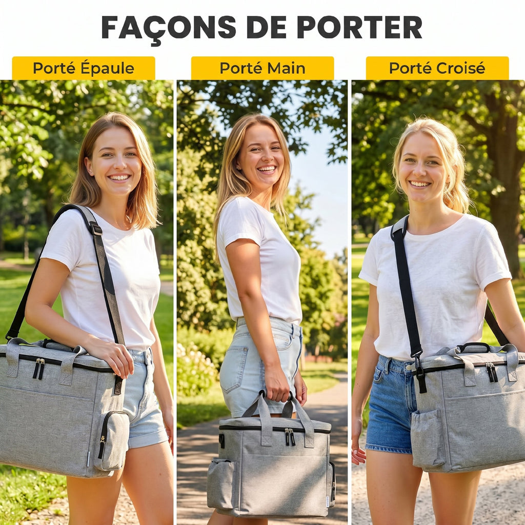 Sac de Transport pour Chien avec Poches, 2 Sacs à Nourriture, Bol Pliable, Séparateur Réglable, 38x17x35cm, Gris Clair-6