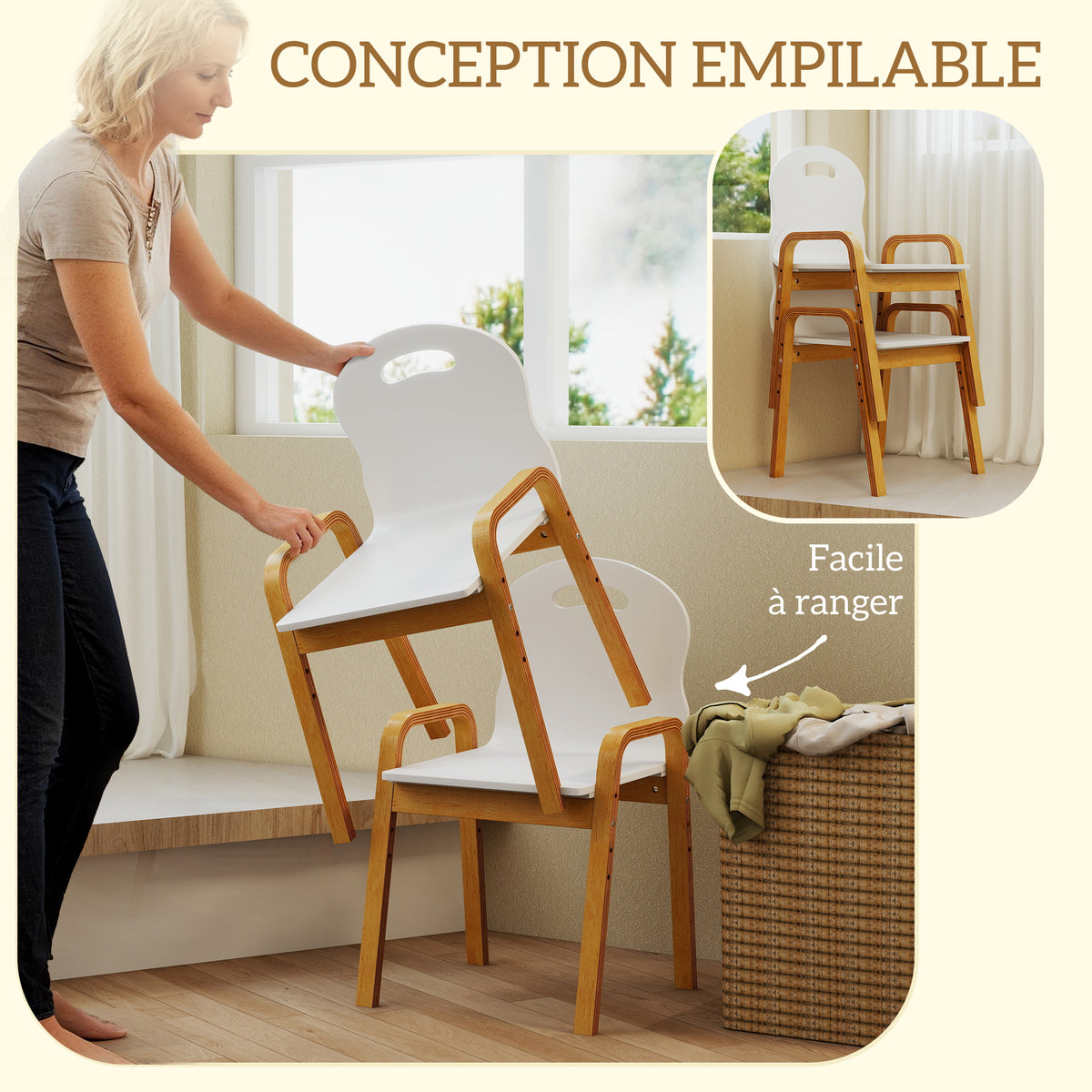 Lot de 2 chaises pour enfants réglables en hauteur fauteuil enfants en bois massif avec accoudoirs 39x34x61,5cm blanc-6