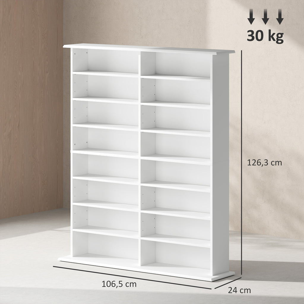 Rangements pour CD et DVD avec 16 compartiments et 12 étagères réglables, capacité max. 720 CD/396 DVD et Blu-ray, blanc-2