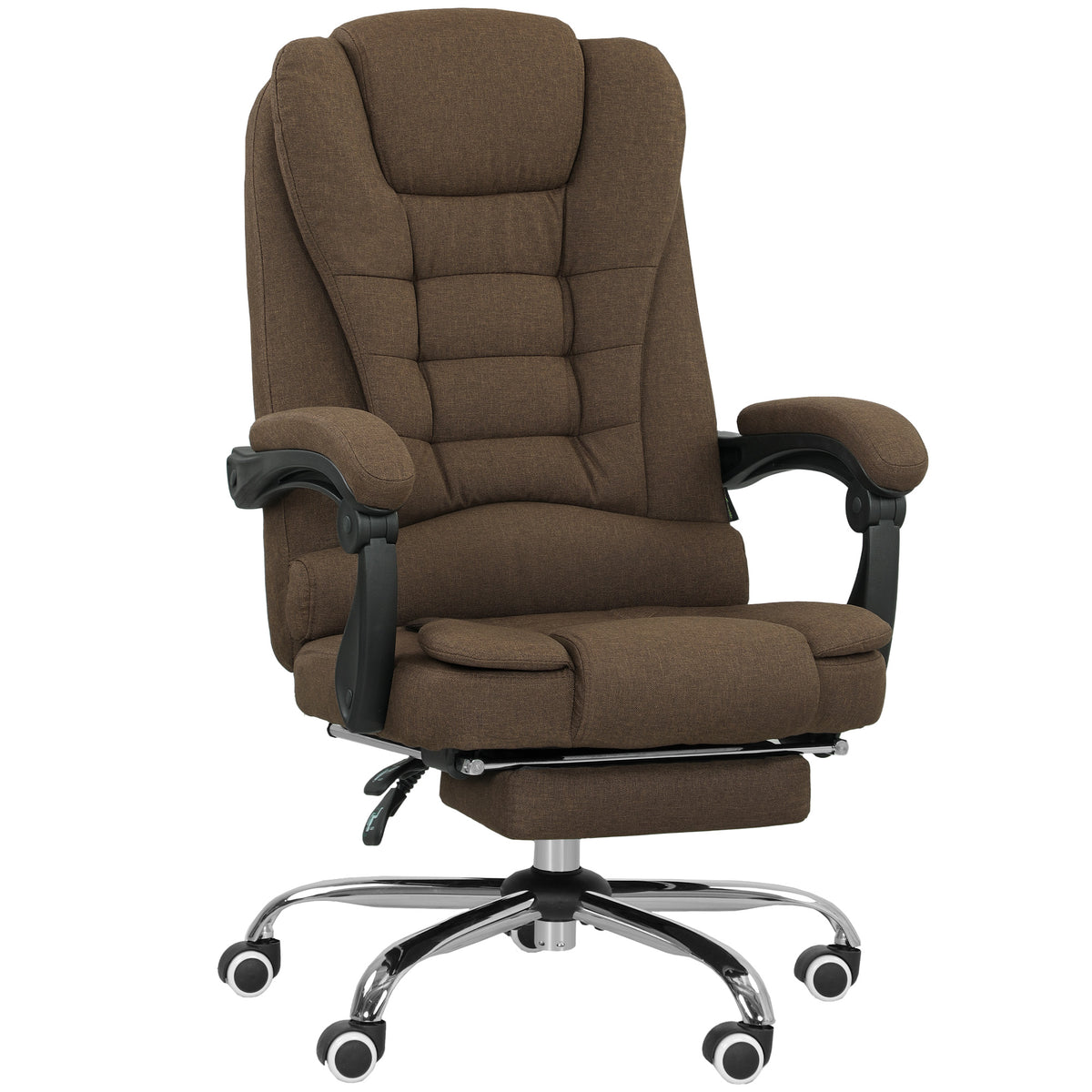 Fauteuil de bureau avec hauteur réglable, dossier inclinable, repose-pied et accoudoirs rembourrés, marron-0