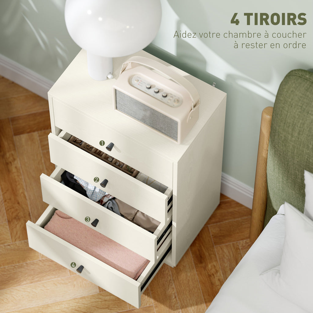 Commode 4 tiroirs moderne, meuble de rangement pour chambre à coucher, salon, entrée, 47 x 29 x 75 cm, crème-3