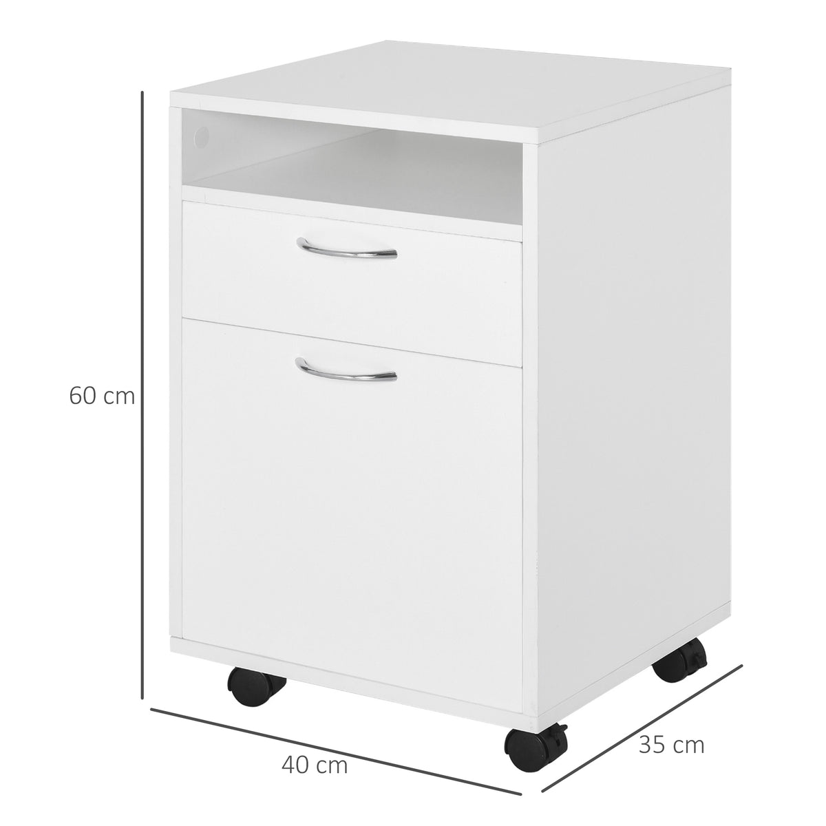 Caisson de bureau rangement bureau sur roulettes tiroir placard niche panneaux particules blanc-2