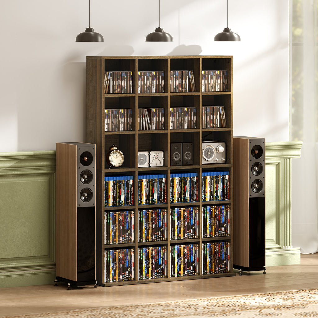 Meuble de rangement multimédia 456 CD/ 336 DVD - bibliothèque en bois avec étagères réglables, 89 x 130,5 cm, marron-6