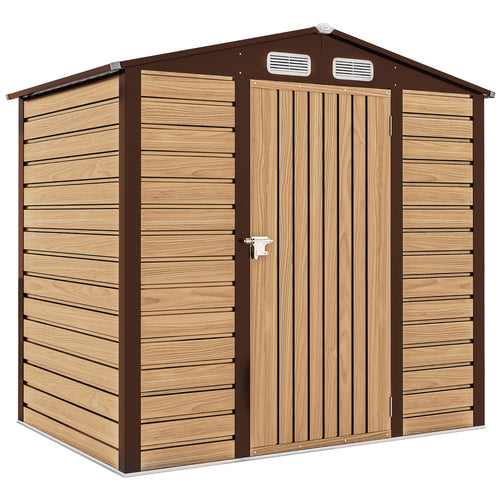 Abri de Jardin 2,27 m² gants inclus porte verrouillable ventilations acier galvanisé 190 x 131 x 188 cm chêne-0