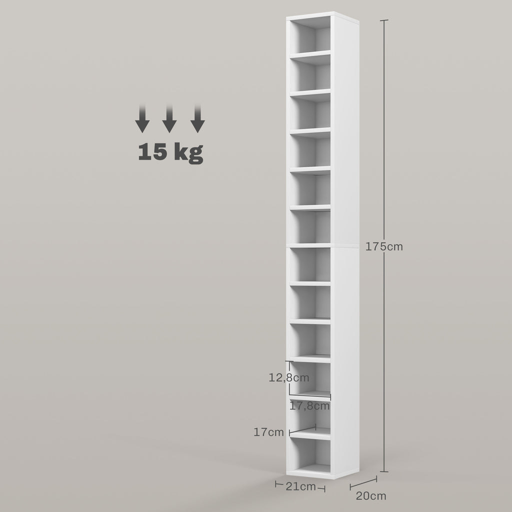 Rangements pour CD et DVD avec 12 compartiments, capacité max. 204 CD, 21 x 20 x 175 cm, blanc-2