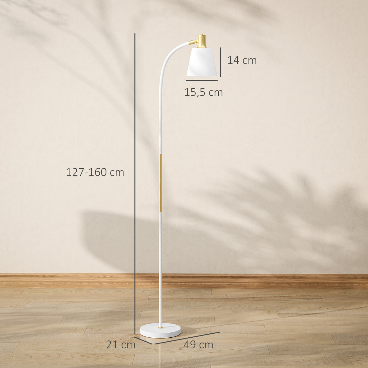 Lampadaire de salon réglable en hauteur 127-160 cm avec interrupteur, douille E27, blanc-2