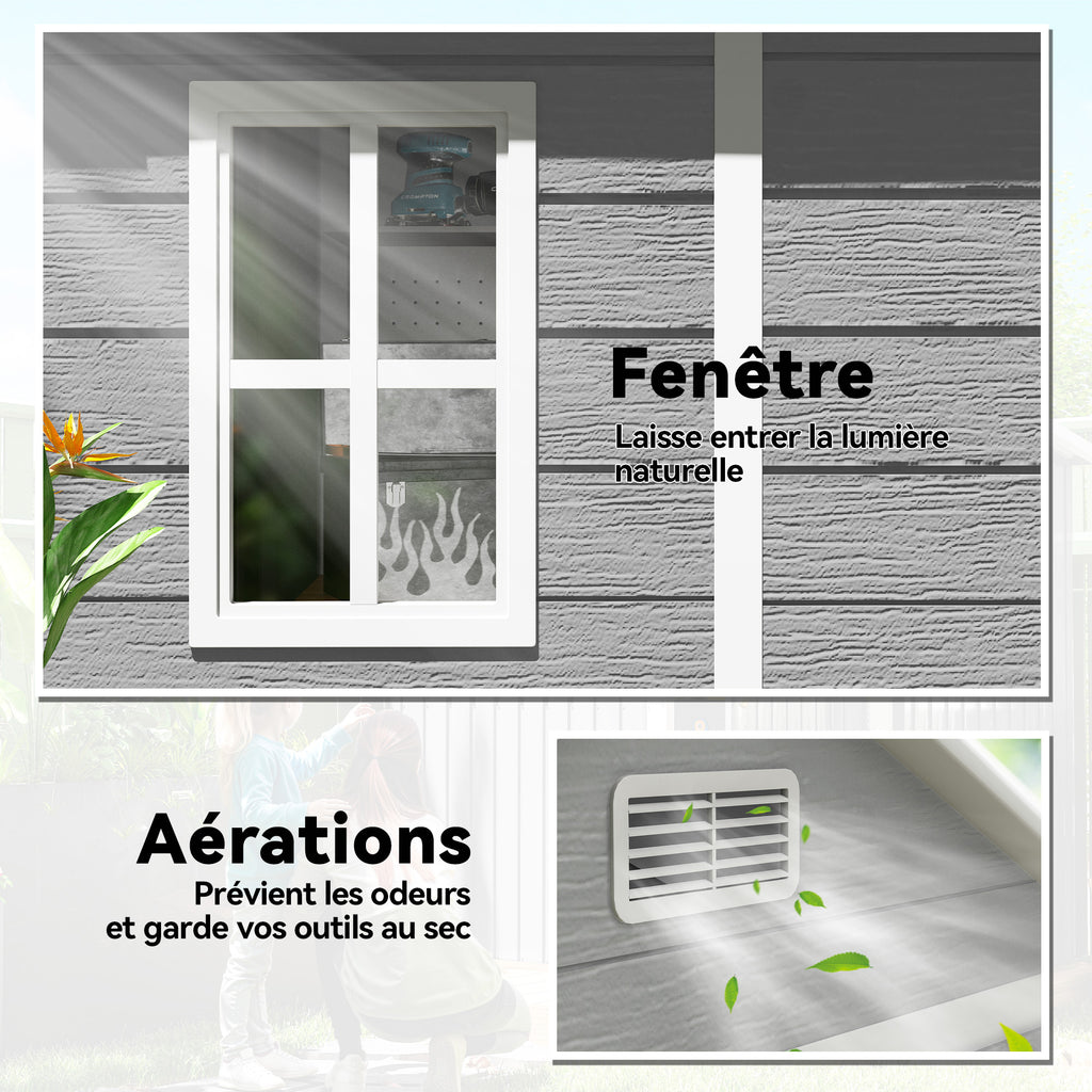 Abri de jardin en résine 2,7 m² avec plancher portes à loquet 3 fenêtre structure en aluminium 240 x 190 x 228 cm gris-5