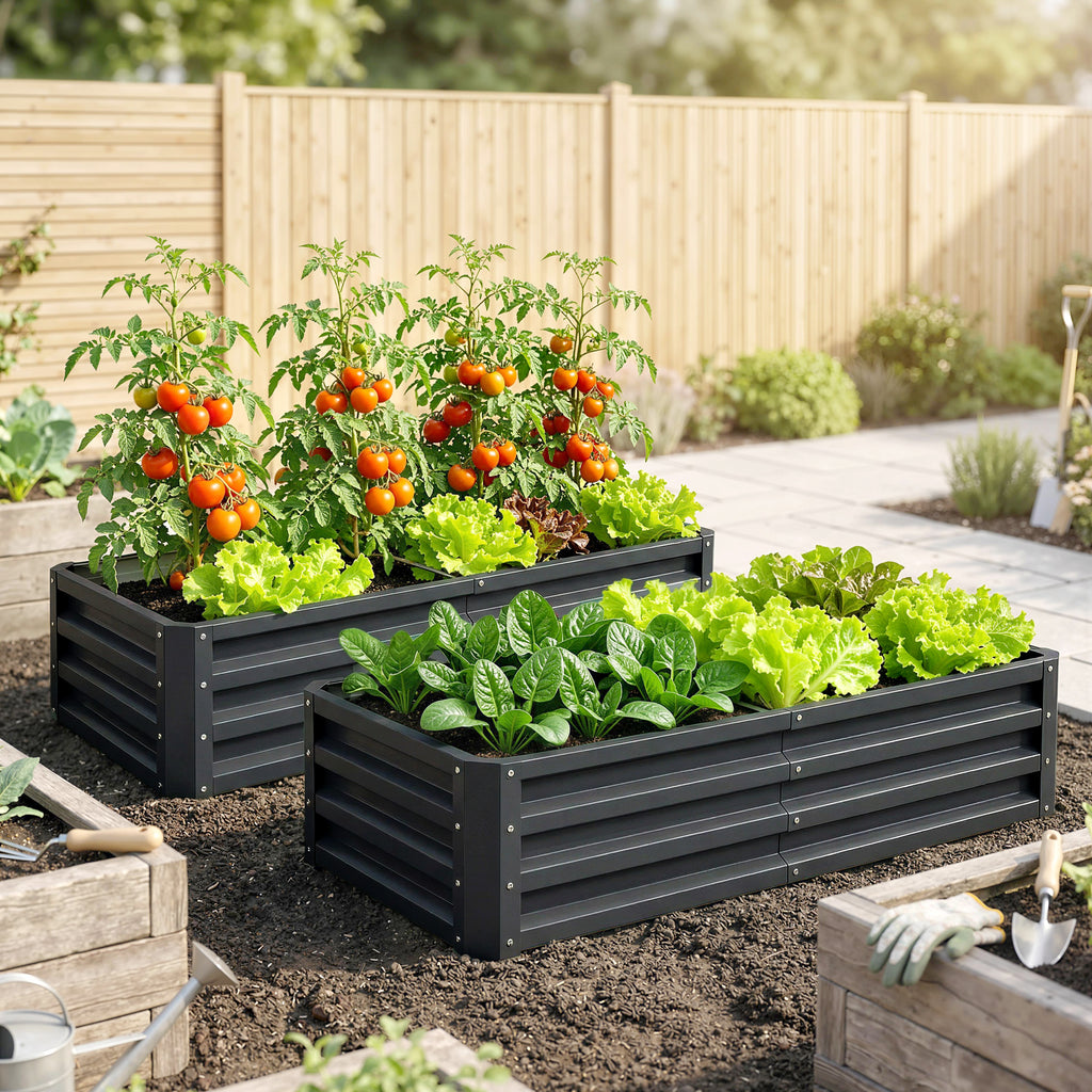 Lot de 2 carrés potagers de jardin rectangulaire tôle d'acier ondulée 120 x 60 x 30,5 cm gris-1