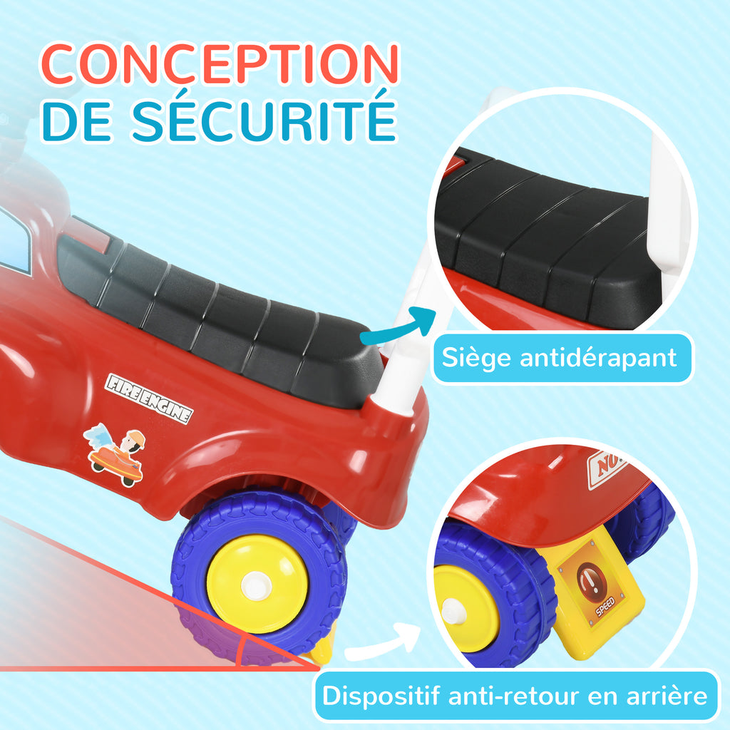 Porteur trotteur Enfants véhicule à pousser camion de pompier 18-36 Mois Coffre phares musique rouge-6