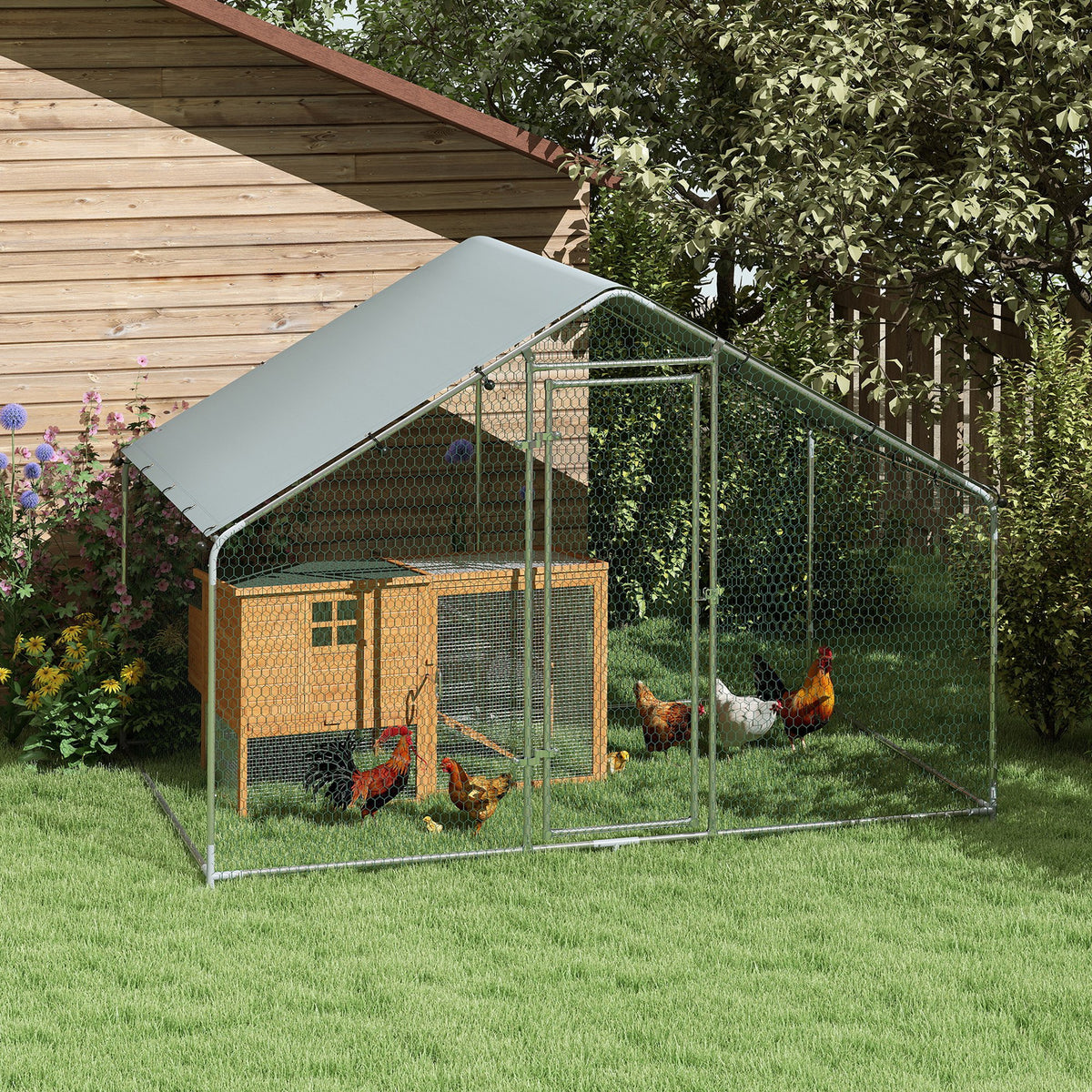 Poulailler, grand poulailler en métal avec couverture imperméable et anti-UV, cage pour 5-8 poules, 3 x 1,7 x 1,9m-8