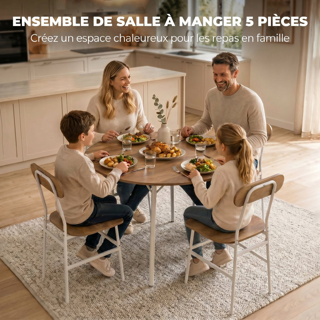 Ensemble table salle à manger avec 4 chaises, table de cuisine avec chaises pour 4 personnes, cadre en métal, naturel-3