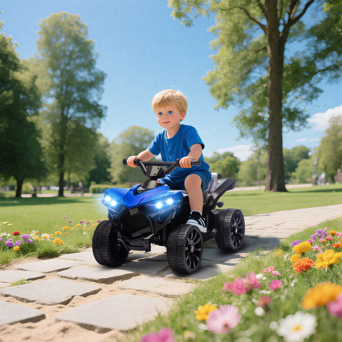 Quad Électrique Enfant 6V, Voiture Électrique Enfants ATV, Musique et Phares LED, 18-56 Mois, 70x42x45cm, Bleu-1