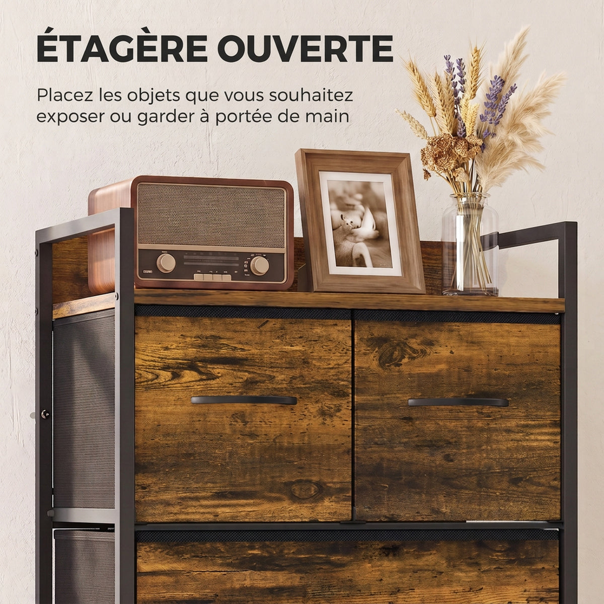 Meuble de rangement style industriel commode 4 tiroirs en tissu pliables et amovibles et 1 étagère - 50 x 29 x 85 cm-4