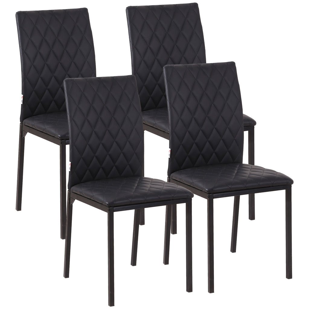 Lot de 4 chaises de salle à manger, chaises de cuisine, capitonnage rhombique et pieds en métal, 41x50x91cm, noir-0