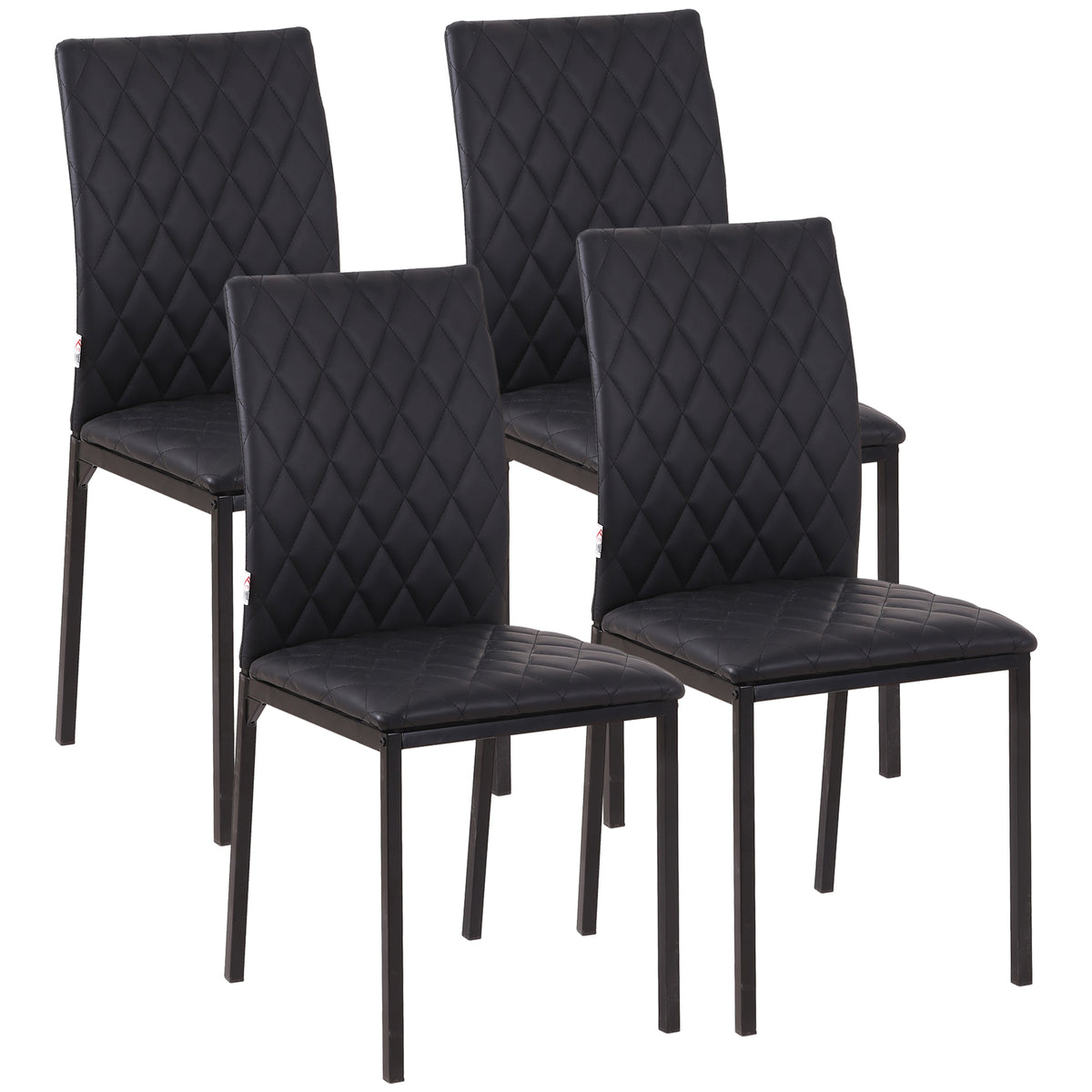Lot de 4 chaises de salle à manger, chaises de cuisine, capitonnage rhombique et pieds en métal, 41x50x91cm, noir-0
