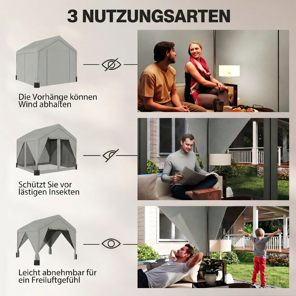Tonnelle de jardin pavillon de jardin hydrofuge structure robuste en acier galvanisé avec toit double pente 3x3m gris-4