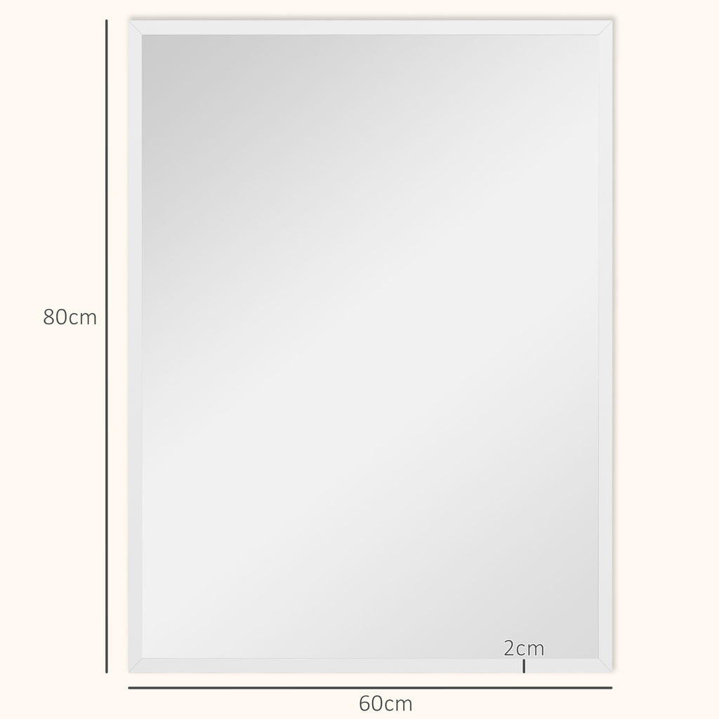 Miroir mural rectangulaire 60 x 80 cm, cadre en MDF, idéal pour la salle de bain, salon ou chambre, blanc-2