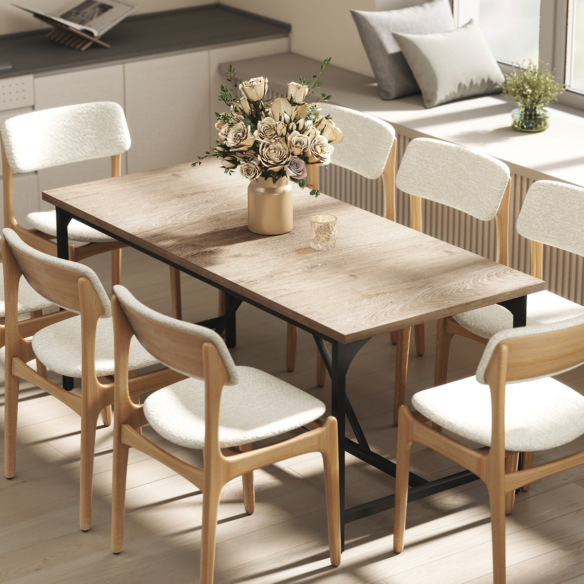 Table à manger rectangulaire pour 6-8 personnes table de cuisine style industriel 180 x 80 x 75,5 cm effet bois naturel-1