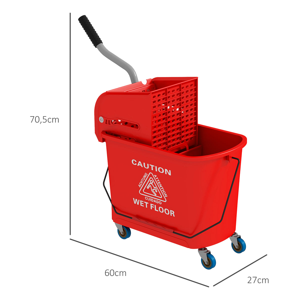 Chariot de nettoyage lavage seau de ménage 20 L avec essoreur et séparateur eau sale propre rouge 60L x 27l x 70,5H cm-2
