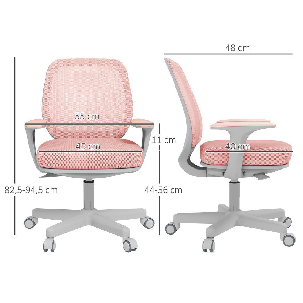 Fauteuil de bureau, chaise de bureau ergonomique en maille, hauteur réglable, 55x48x82,5-94,5cm, rose-2