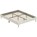 Cadre de Lit 140 x 190 cm avec Sommier, Lit Double Rembourré en Velours Côtelé, Espace de Rangement Au-Dessous, Crème-0