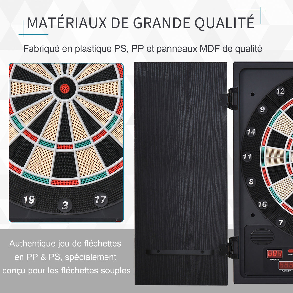 Cible de Fléchettes Électronique Refermable 27 Jeux 202 Variations jusqu'à 8 Joueurs Affichage LED-5