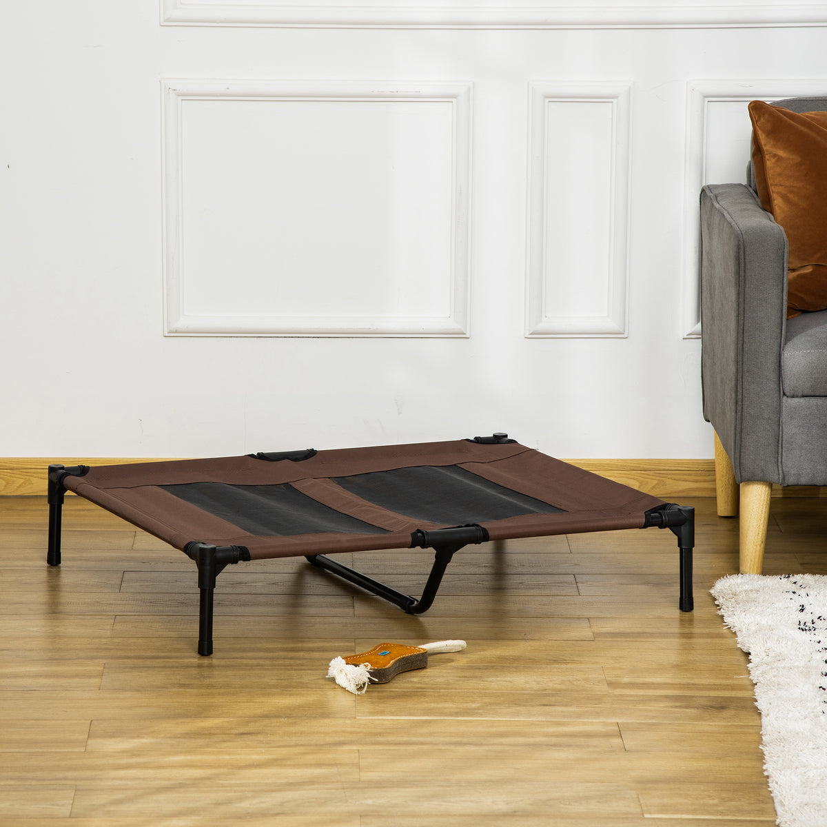 Lit sur pieds lit pour chien chat lit de camp lit surélevé animaux grand confort tissu Oxford textilène micro-perforé métal 92L x 76l x 18H cm café-9