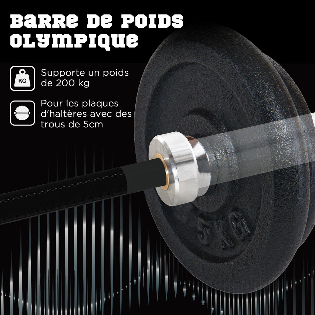 Barre d'haltères en acier 180 cm Ø50 mm avec 2 pinces Charge 200 kg Barre de musculation pour disques Ø5 cm Fitness-3