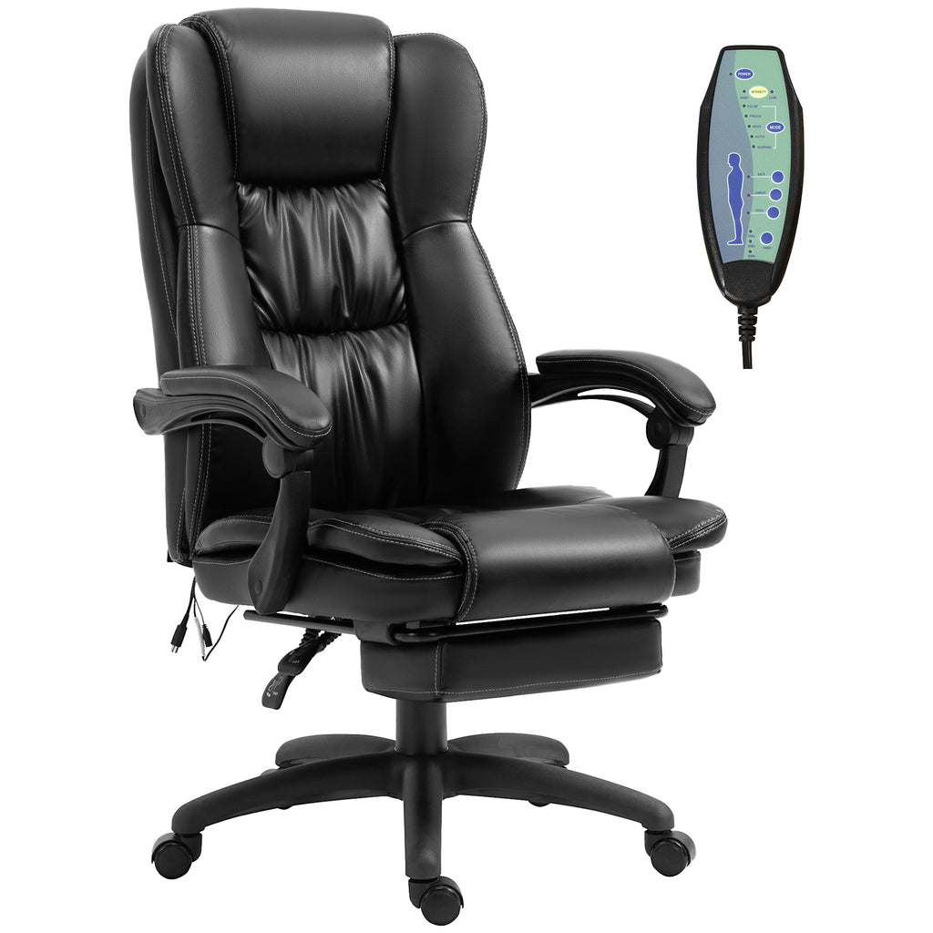 Fauteuil de bureau massant, chaise de bureau avec hauteur réglable, dossier inclinable et télécommande filaire, noir-0