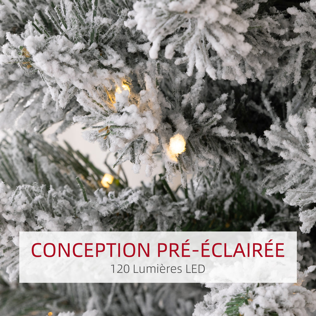 Sapin de Noël artificiel 150 cm avec éclairage LED blanc chaud, 263 branches enneigées, base en métal, réaliste et fin-4