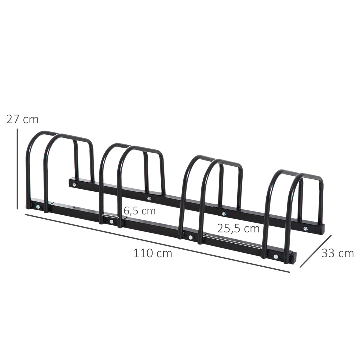 Râtelier 4 vélos range-vélos support de rangement pneu 65 mm sol ou mural pour VTT enfants BMX 110 x 33 x 27 cm acier noir-2