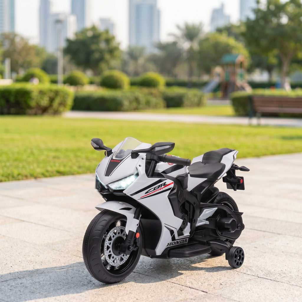 Moto Électrique Enfants sous Licence HONDA 6 V, 3 Km/h, Musique & Lumière, 2 Roues d'Entraînement, Blanc-1