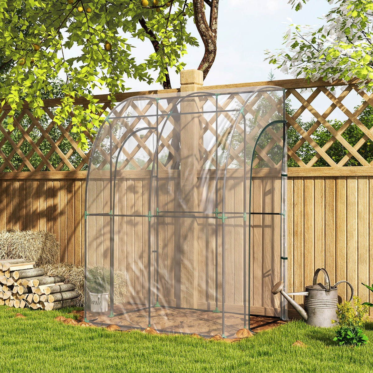 Serre de Jardin adossée serre adossée 2 portes zippées enroulables acier PVC transparent-1