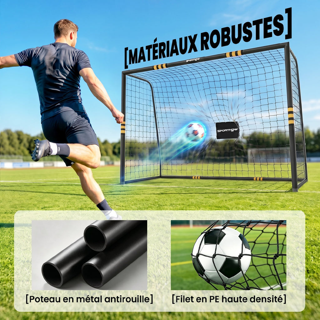 But de Football pour Enfant et Adulte 3 x 2 m, Envoloppé Mousse de Protection, 7 Piquets de Sol, Filet en PE, Jaune-3