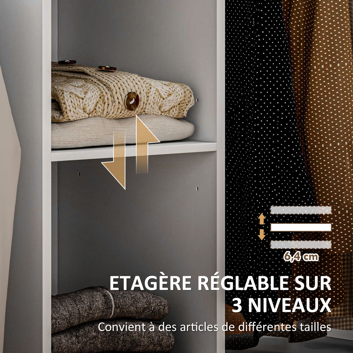 Armoire à repasser en bois table à repasser avec roulettes barre de suspension étagère 125 x 43,5 x 102,5 cm blanc-5