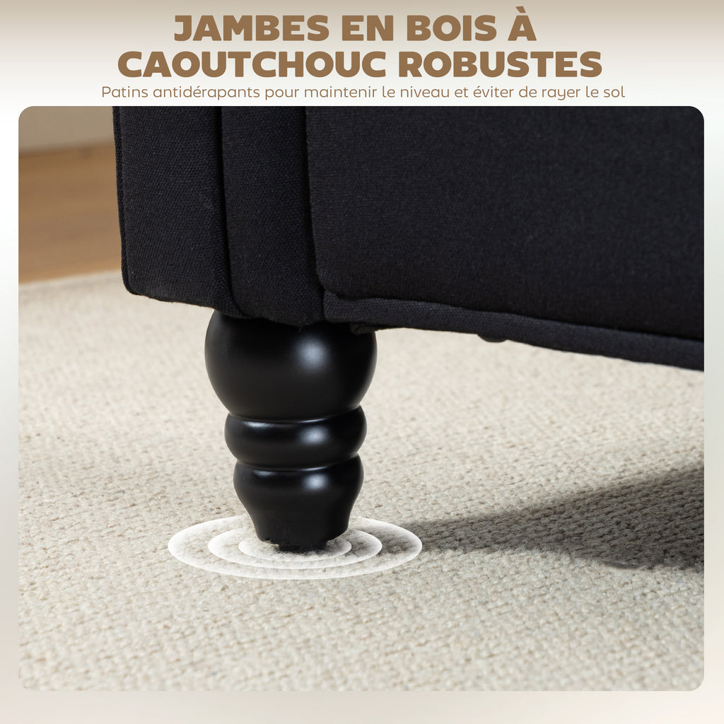 Banc banquette coffre 2 en 1 en tissu aspect lin avec pieds en bois 146,5 x 49 x 72 cm noir-4