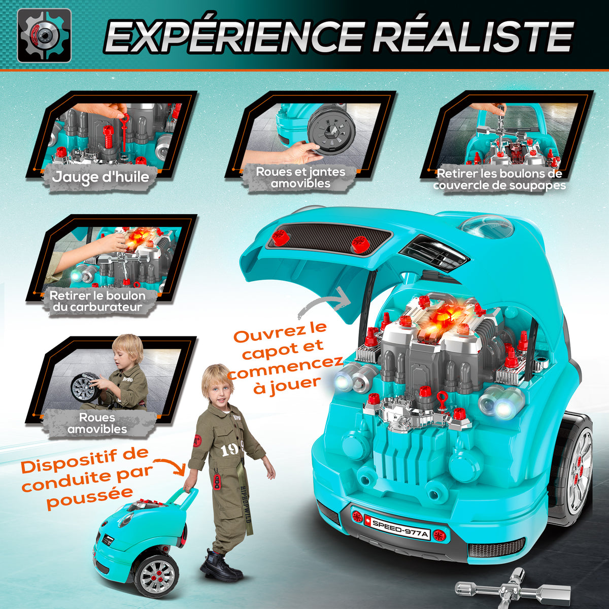 Camion mécano 2 en 1 jouet bricolage enfant jeu d'imitation mécanicien nombreux qccessoires total de 61 pièces bleu-6