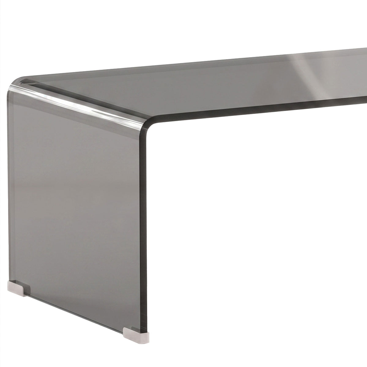 Table Basse en Verre, Table de Salon Rectangulaire Design Moderne avec Bords Arrondis Sûrs, Gris Clair Transparent-8