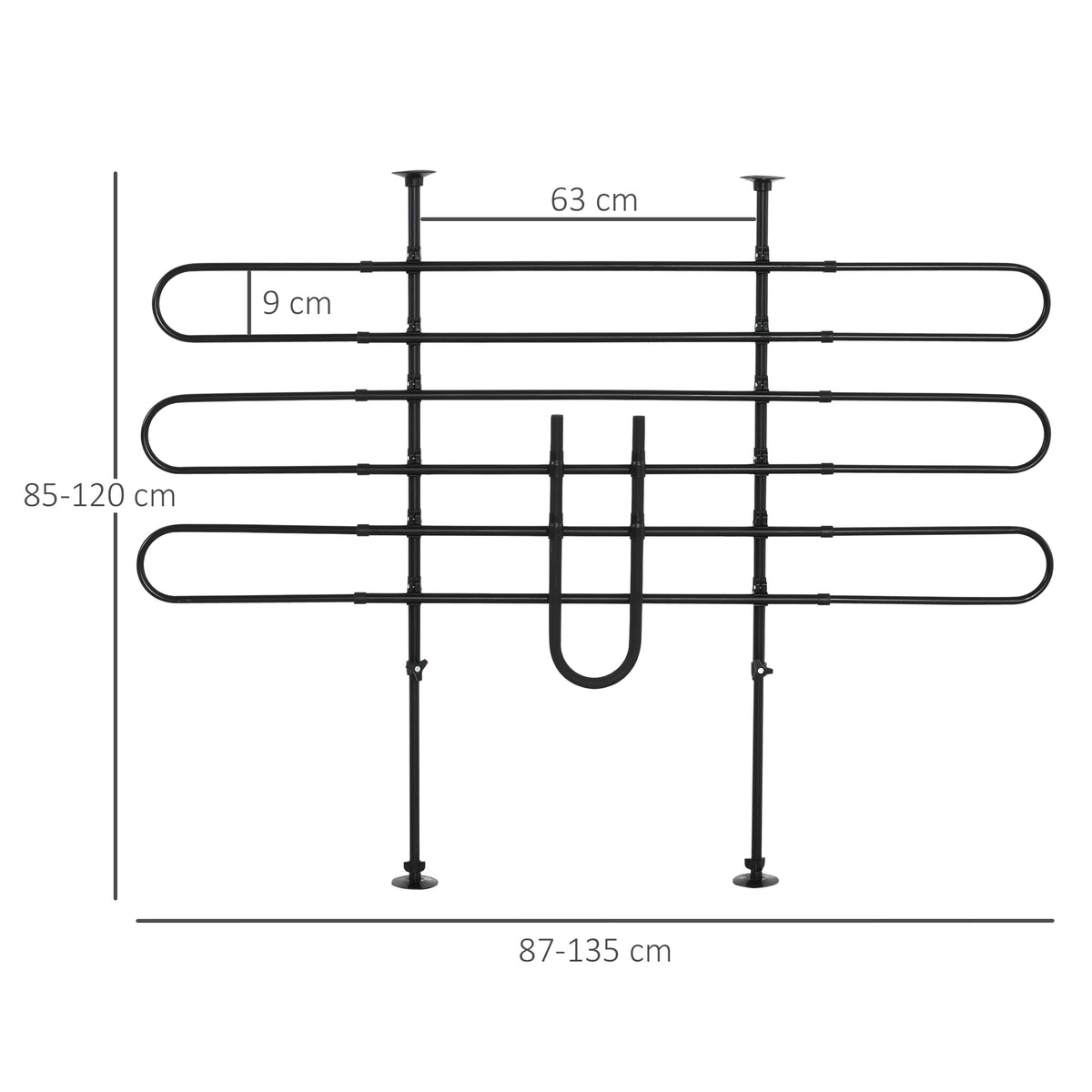 Grille de séparation voiture pour chien réglable, largeur : 87-135 cm, hauteur : 85-120 cm, barrière de sécurité universelle en acier, pour coffre de voiture pour chien, noir-2
